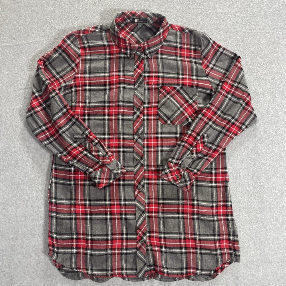 Kut From Kloth‎ Flannel Shirt Plaid Womens Button Up Size L Long Sleeve KT46009
